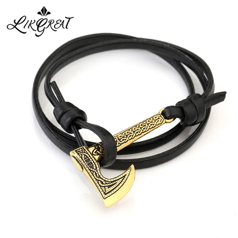 LIKGREAT Nordic Викинги руны топор браслеты амулеты Сверхъестественное Fehu Feoh Fe узел