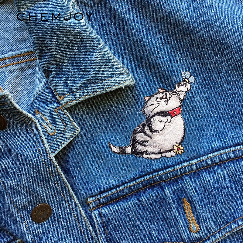 Патчи с вышивкой в виде симпатичного кота наклейка утюгом для одежды куртки