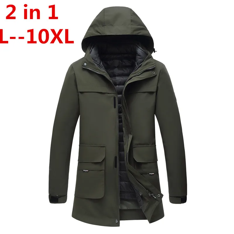 

9XL 8XL 6XL 5X 10XL new winter men`s jacket outwear 2 in 1 waterproof windbreaker male warm man parka coats brand clothing