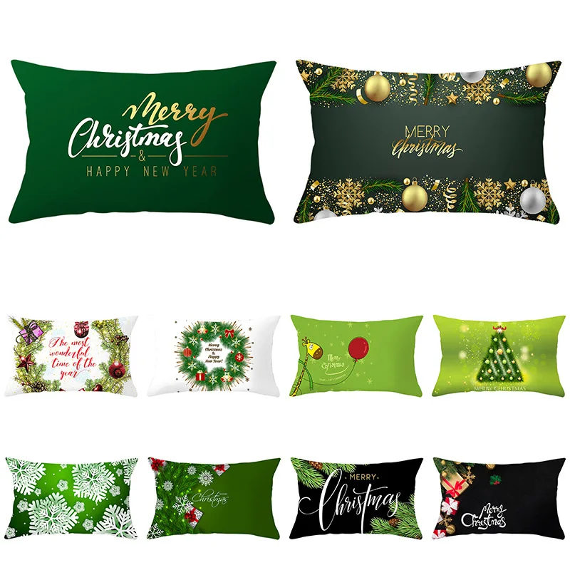 

Xmas Green Cushion Cover 30X50 Pillowcase Polyester Elk Merry Christmas Printed Decorative Pillows Sofa Cushions Pillowcover
