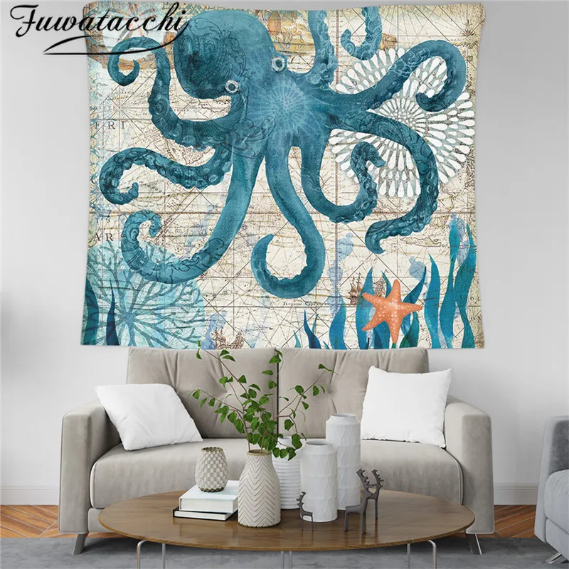 Настенный гобелен в морском стиле с рисунком морской черепахи домашний