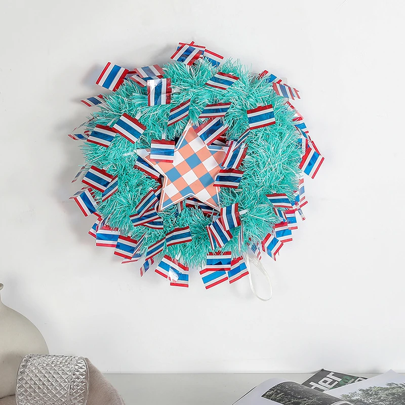 

4th of July Patriotic Wreath Wall Hanging With American Stars and Stripes Indoor Outdoor Art Festival Garland Decoration MDJ998