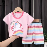 new kids boys girls summer pajama sets cute cartoon unicorn print short sleeve t shirt tops with shorts toddler baby clothes set
