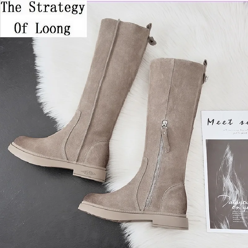 Стройнящие весенне осенние женские сапоги до колена из натуральной кожи зимние