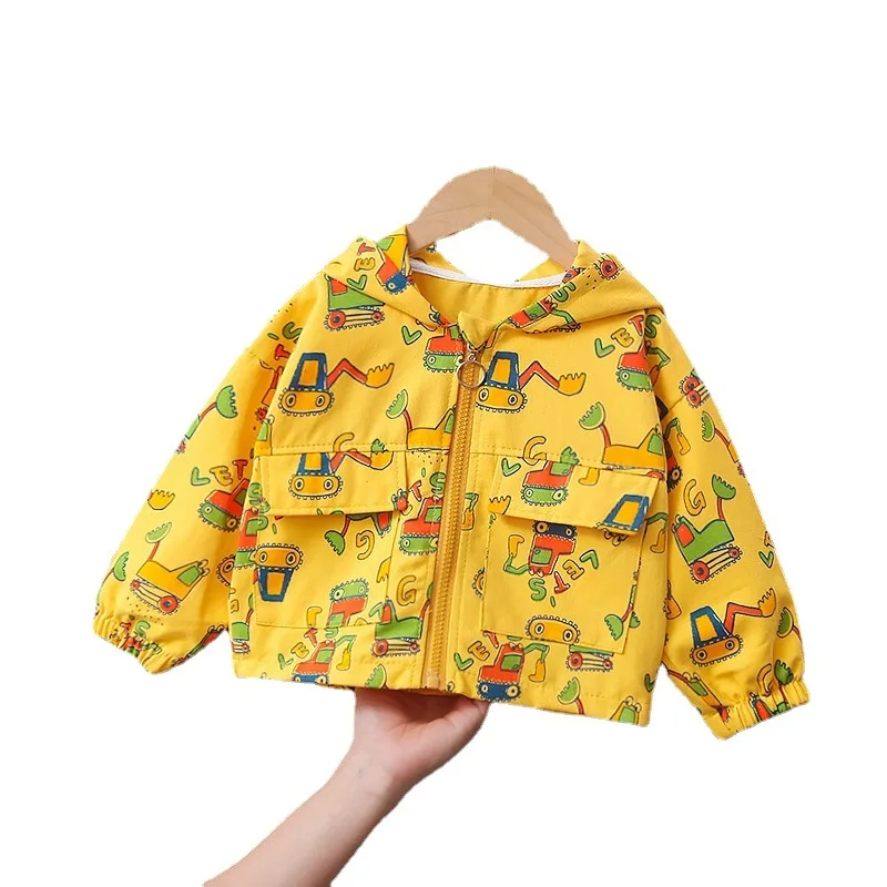 

Boy Fashion Cartoon Printed Hooded Long-sleeved Jacket Over A Short Coat