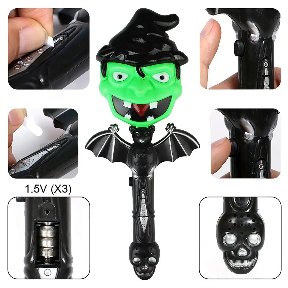 

Halloween Gift Glowing Magic Wand Flash Toys For Child Novelty Funny Horror Party Props Ghost Head Pumpkin Luminous Toy For Kids