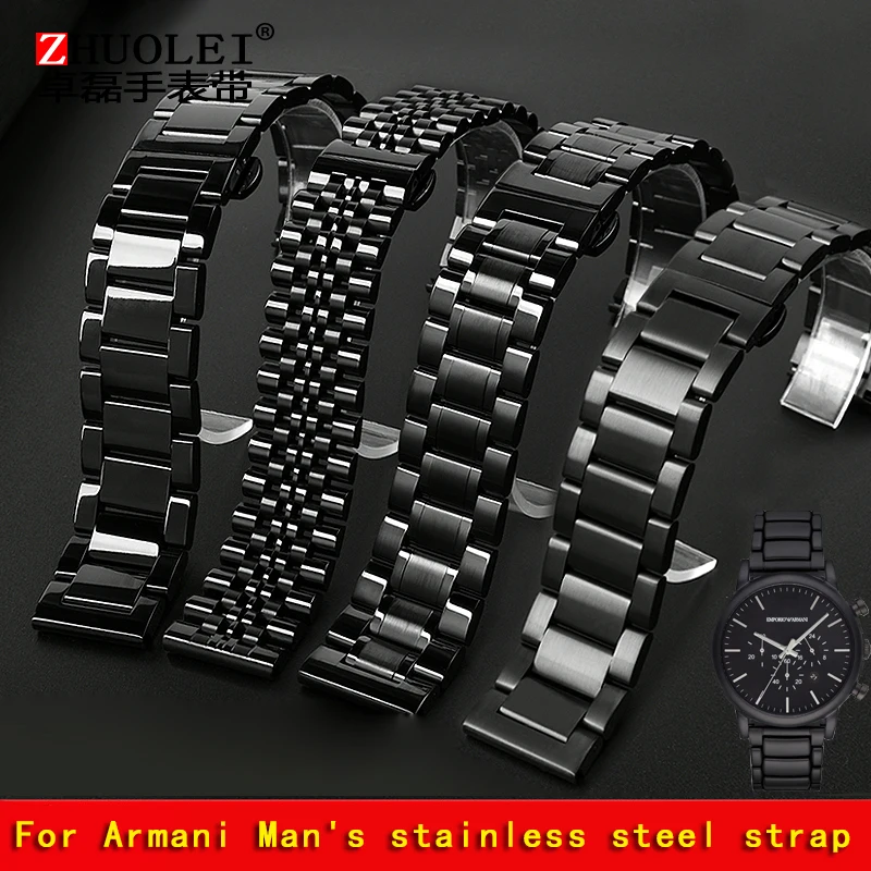 

For Armani stainless steel black Matte steel watch strap Male AR1895 1509 0389 1452 1981 men solid metal brushed mesh watchband