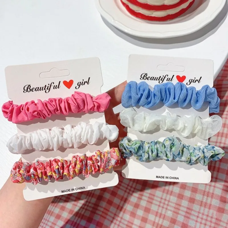 

3pcs Ins New Scrunchies Hair Ring Ties Rope Satin Candy Color Ponytail Holders Hairbands Korean Fashion Grils Hair Accessories