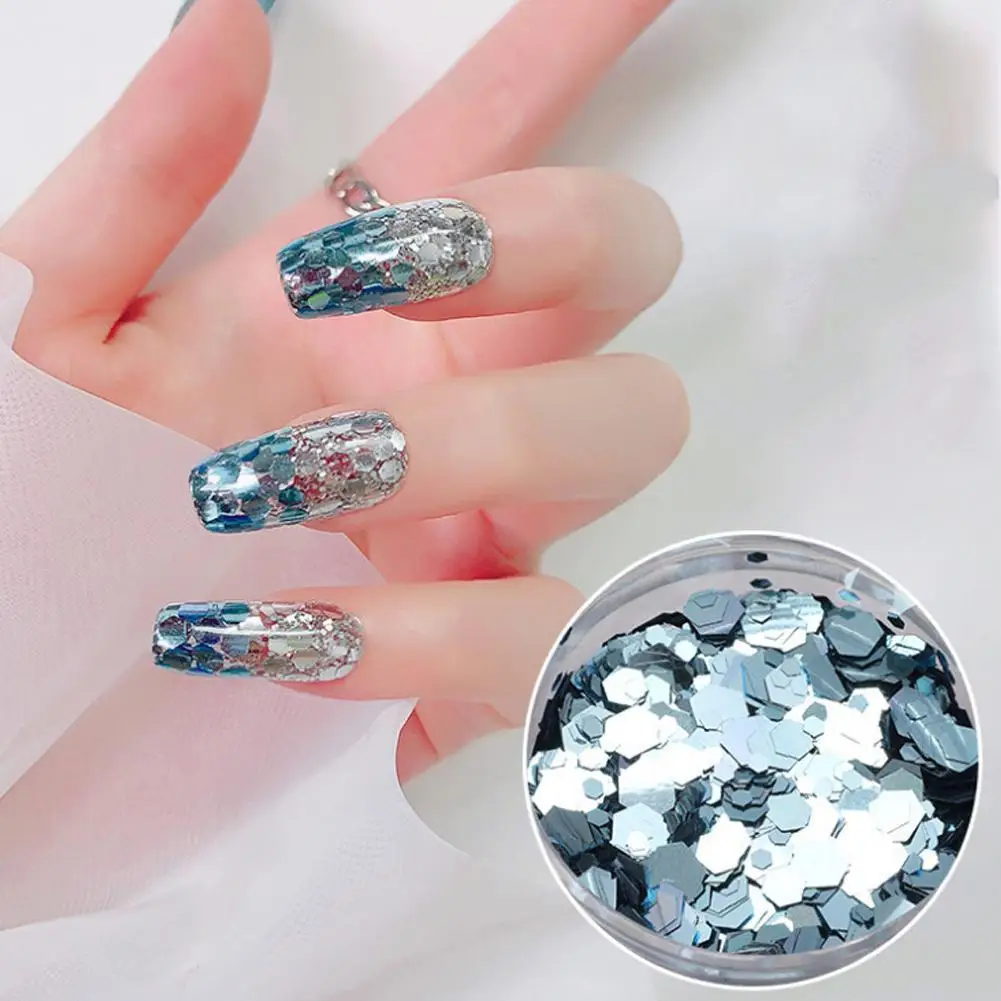 

Holographic Mixed Hexagon Shape Chunky Nail Glitter Decoration Polish Art Manicure Spangles Nails Sequins Silver Blue