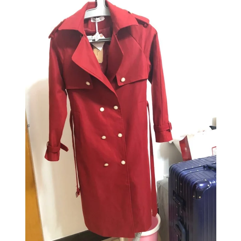 Женский тренчкот с поясом длинное двубортное пальто в британском стиле ветровка