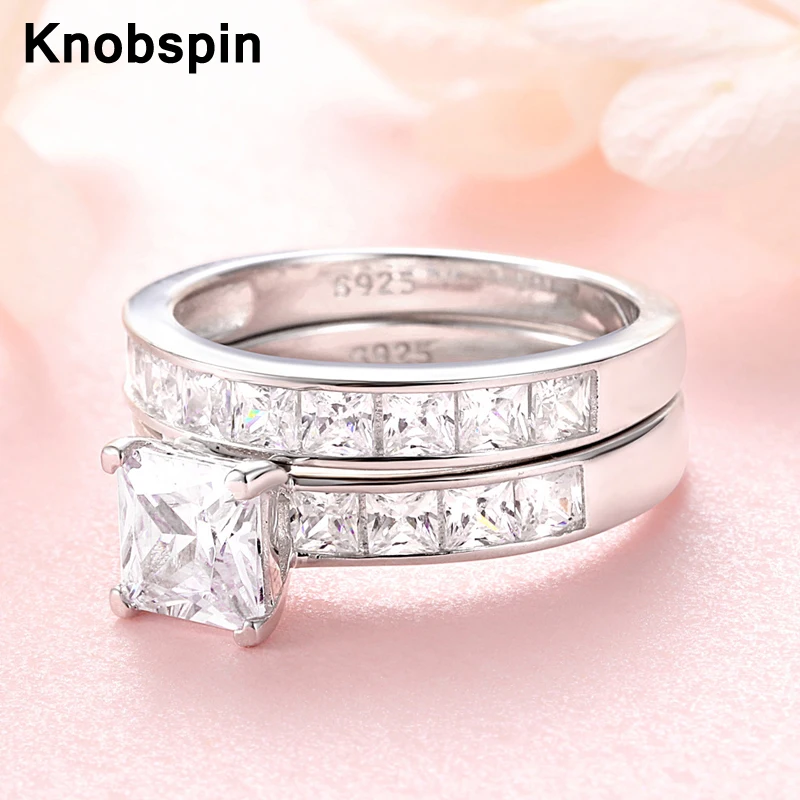 

Knobspin 100% 925 Sterling Silver Set Wedding Engagement Rings For Women High Carbon Diamond Party Fine Jewelry Wholesale