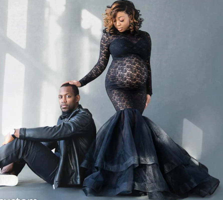 

Lace Maternity Dresses For Photo Shoot Pregnant Women Baby Shower Dress Sweep Train Maxi Gown Pregnancy Dress Photography Props
