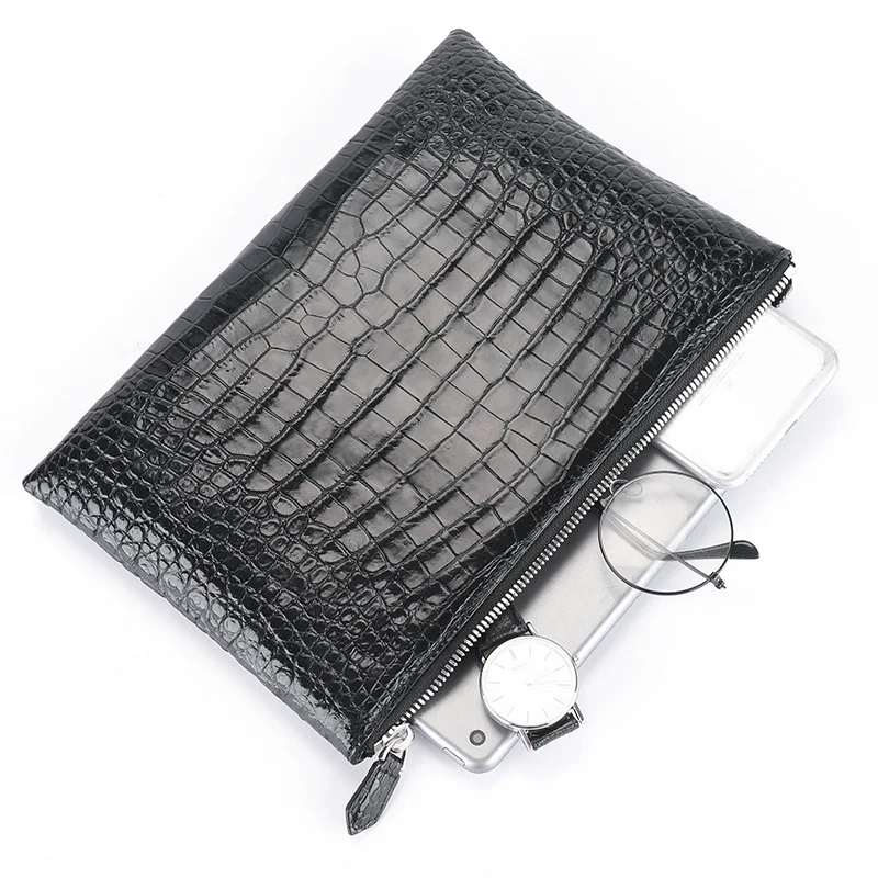 Men's Luxury Bag With Crocodile Hand Zipper Wallet Leather Genuine Black Wallets For Men 2022 Free Shipping Purse Bag Organizer