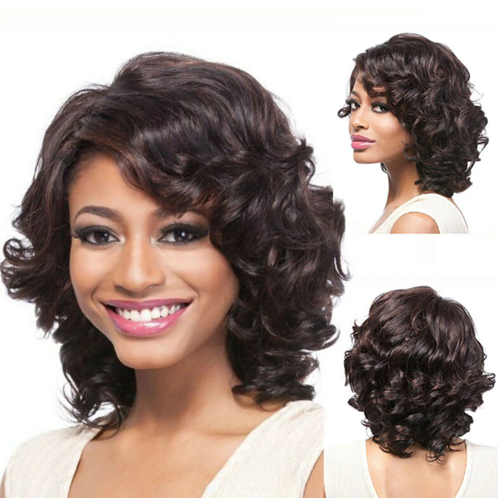 

40cm Luxury Black Women Natural Sexy Short Wavy Curly Synthetic Wig Fsahion Parting Wigs Women's wig long synthetic wig party