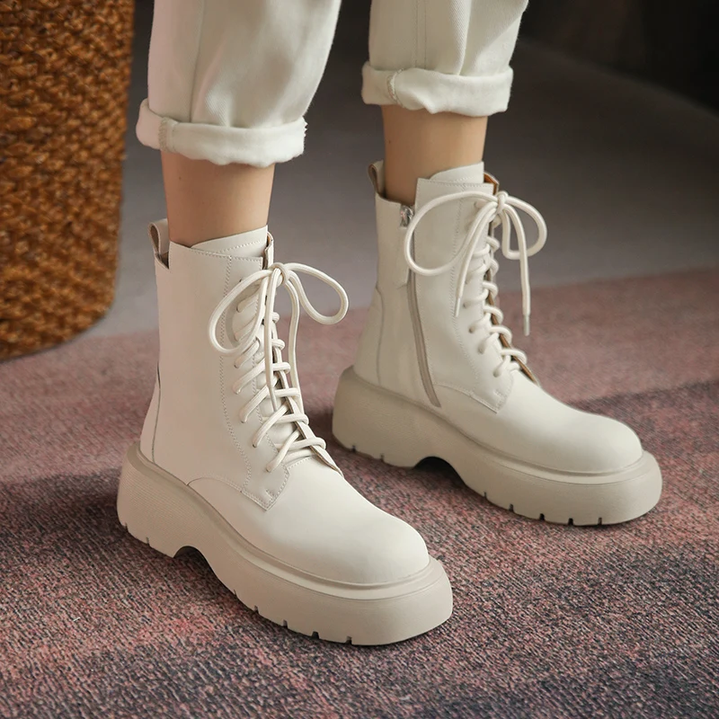 

GD-time ZA Fashion Popular New Motorcycle Boots Women Ankle Boots Thick Heels Cross-Tied Party Outdoor Shoes Woman Autumn Winter