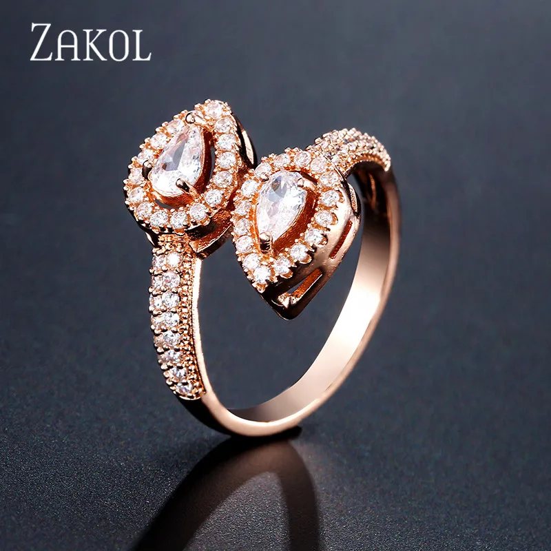 ZAKOL разноцветные капли воды CZ цирконий регулируемые Открытые Кольца для женщин