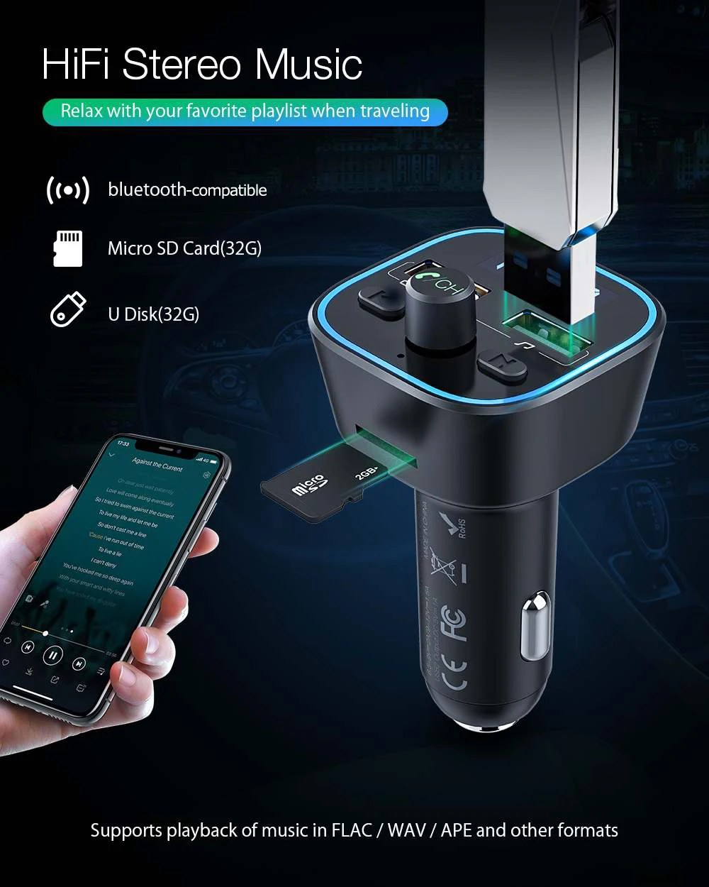 Blitzwolf BW BC1 автомобильный беспроводной FM передатчик 18 Вт QC 3 0 USB Автомобильное