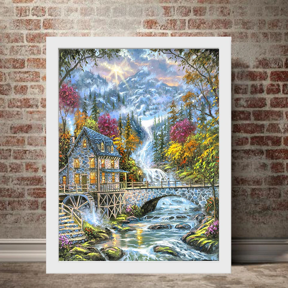 Алмазная вышивка AZQSD пейзаж ручная работа алмазная живопись деревня мозаика