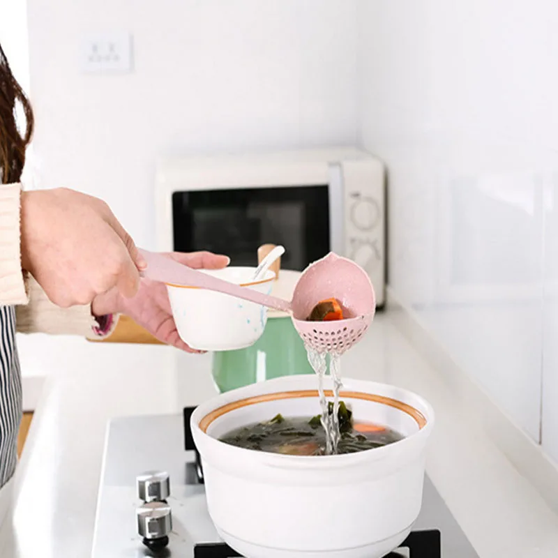 

4Colors 2 In 1 Creative Tools Long Handle Soup Spoon Porridge Ladle Filter Home Kitchen Cooking Tools New 2021 Dinner Spoon
