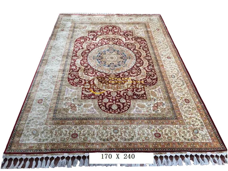 Kopen Handgemaakte Knoop Perzische Traditionele Wol En Zijde Tapijt Handgemaakte Rode Tapijt