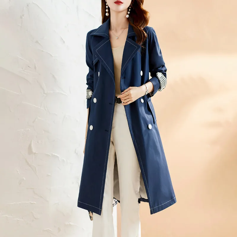 

Autumn Women Trench Coats Mid-length Casual Outerwear Waist Closing Double Breasted Fashion Windbreaker Coat Female