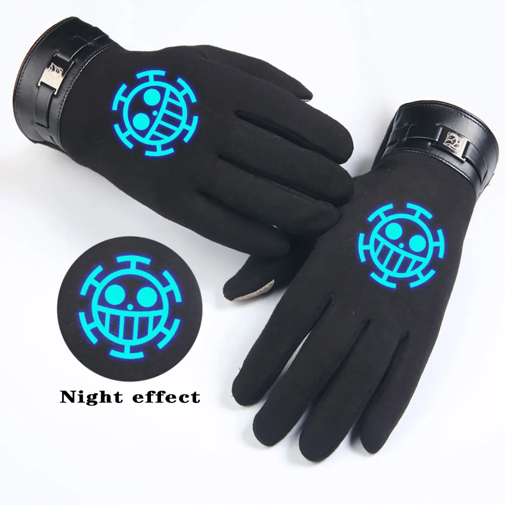 

New Winter Luminous Anime One Piece Luffe Prints Warm Fleece Lined Touch Screen Gloves For Men Mittens