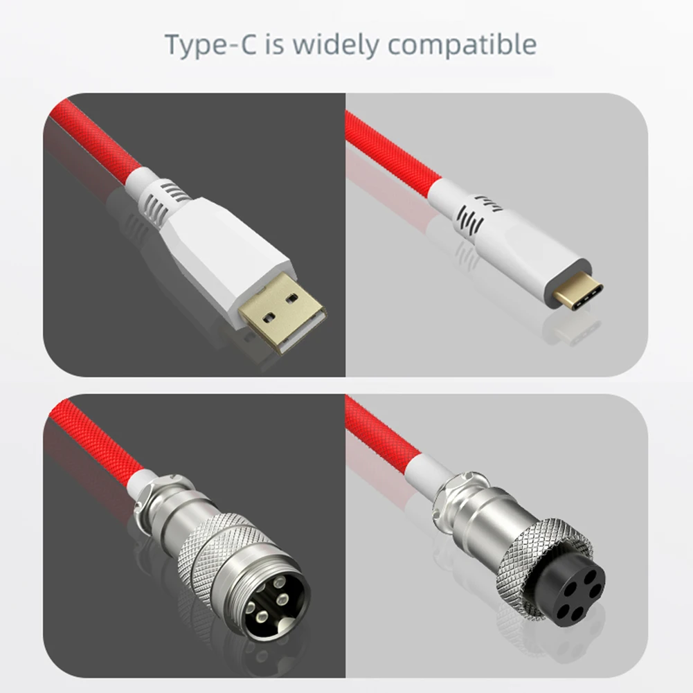 1 8m coiled type c usb cable for mechanical keyboard aviator connector spiral paracord mechanical keyboard aviator cable free global shipping