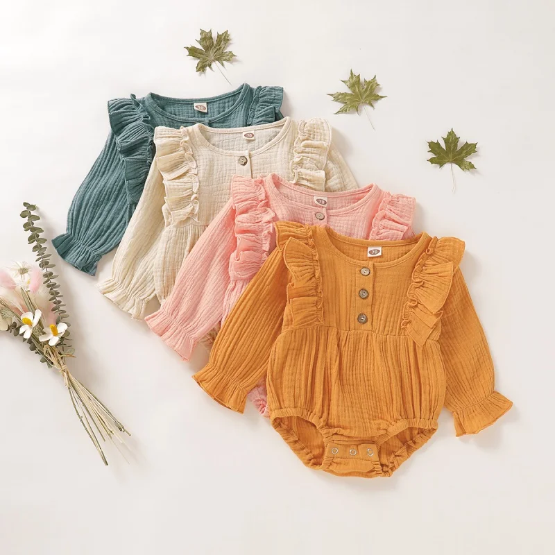 

0-18M Infant Baby Flare Sleeve Ruffle Design Rompers Kids Girls Bodysuit Jumpsuit Newborn Clothes