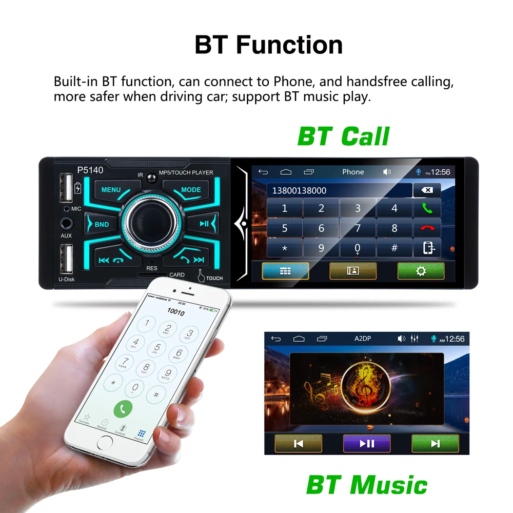 P5140 12 в 1 din 4 &quot Автомобильный видеоплеер HD сенсорный экран RDS радио Bluetooth AM FM AUX USB SD