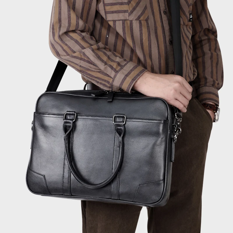 Fit For 14'' Laptop Bag For Men Genuine Leather Men's Briefcase Portable Messenger Shoulder Bag Cowskin Business Document A4