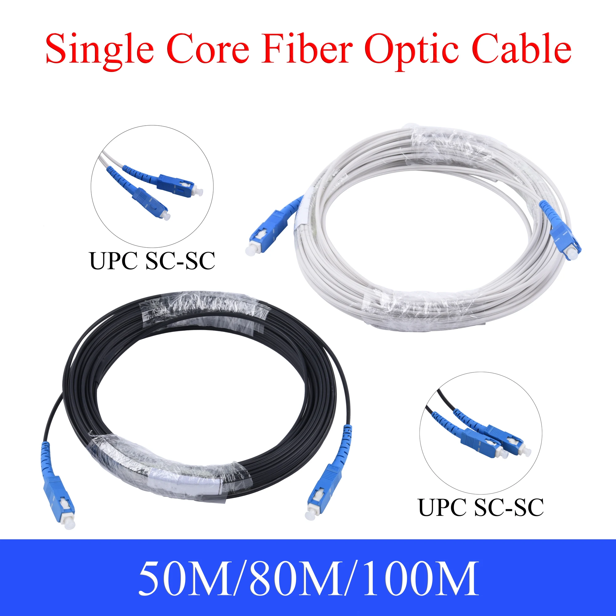UPC SC to SC Fiber Optic Extension Cable Single-Core Single Mode Simplex Outdoor Indoor Patch Cord 50M/80M/100M Wire