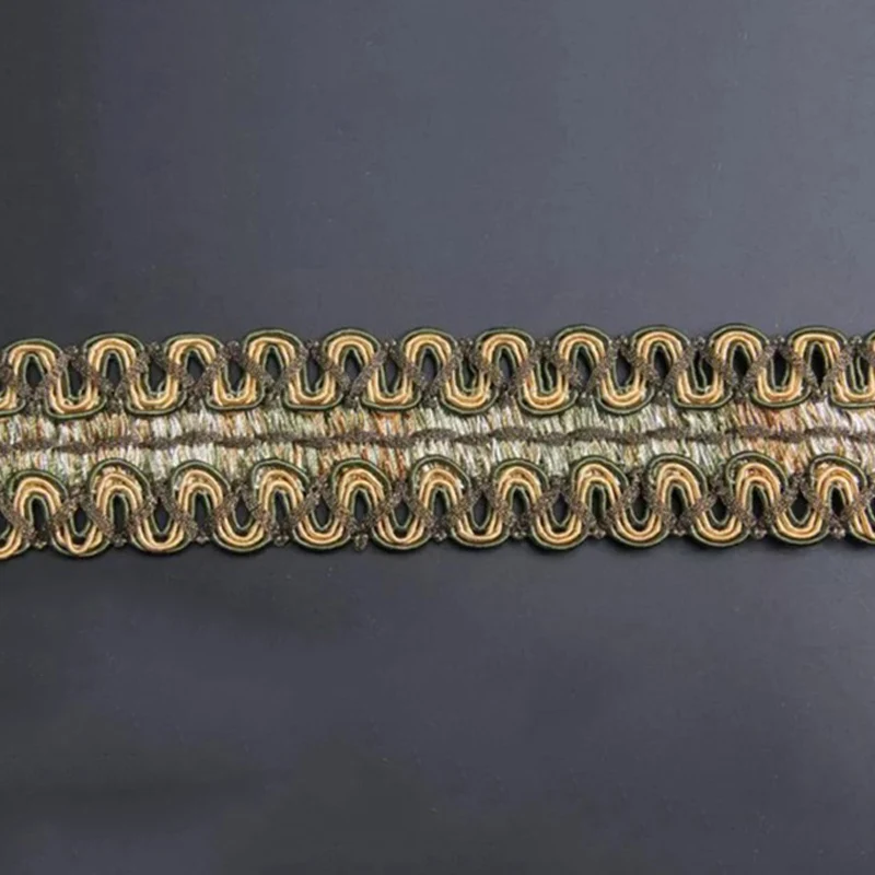 Классическая вышитая кружевная ткань 6 м/лот Золотая волнистая отделка