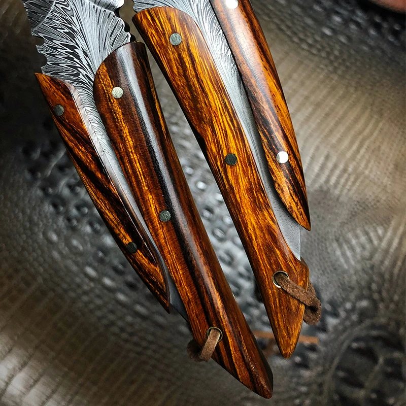 Высококачественный интегрированный Киль из дамасской стали с узором перьев