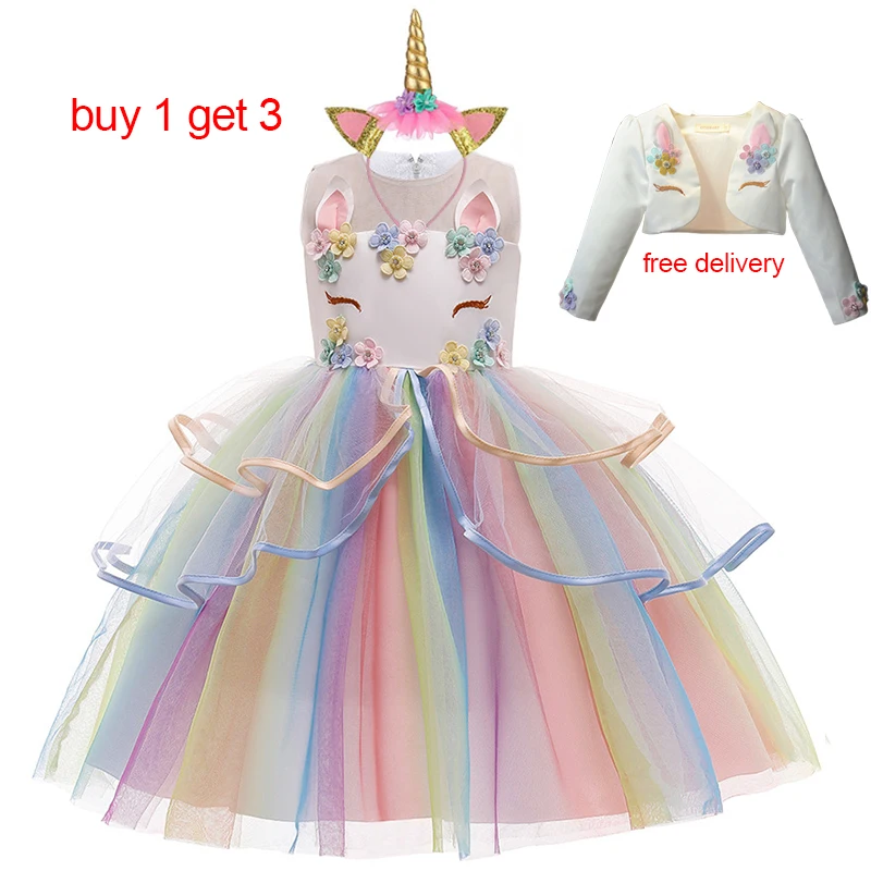 2021 Christmas Dresses For Girls In Easter Unicorn Party Costumes Children 3 Pieces Clothes Elegant Princess Dress 2 9 10 Years | Детская