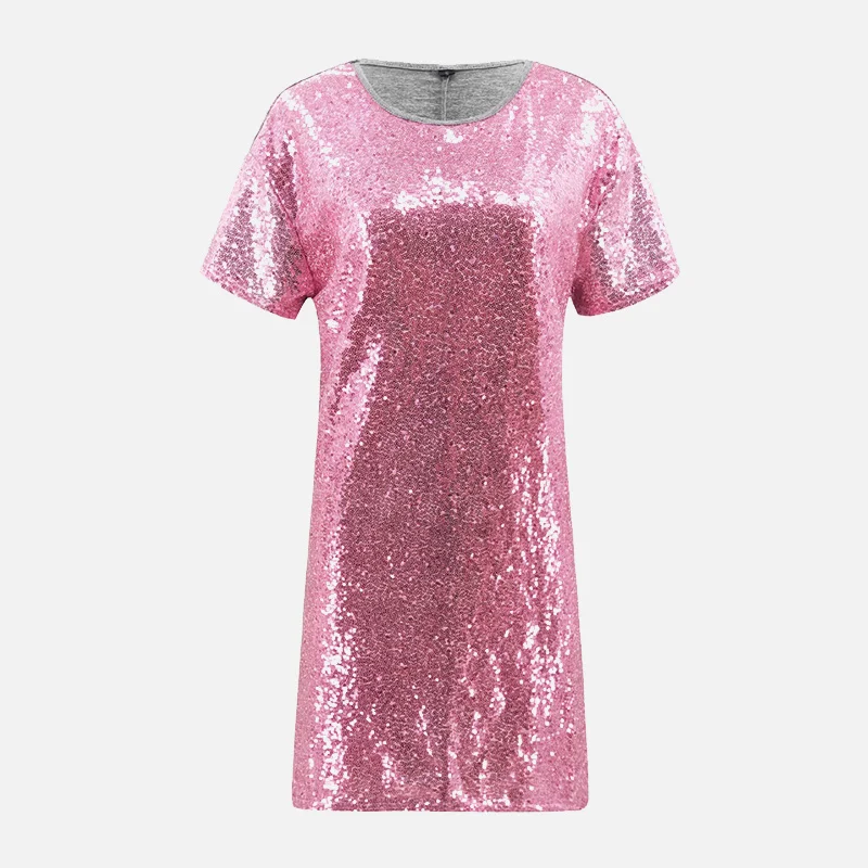 Summer shiny combined women mini dress straight O neck short sleeve Vestido Mujer 2020 Spring Fashion Casual chic dresses for | Женская