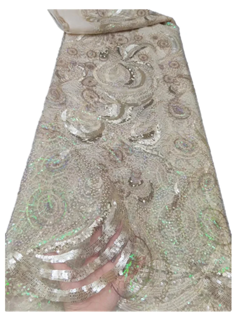 

Beautiful Sequins Tulle Lace African Lace Fabric High Quality French Mesh Net Lace Fabrics 5 Yards For Wedding Dress FD826