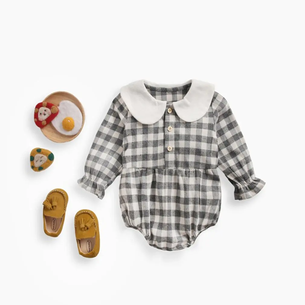 

Осенне-зимний детский комбинезон с длинными рукавами и треугольным узором в клетку