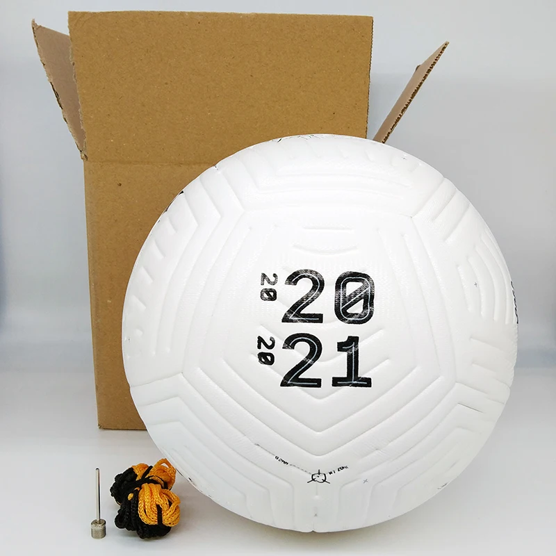 

2020 2021 белый футбольный мяч футбольные матчи тренировочные мячи Размер 5 высокое качество ПУ бесшовный Пользовательский логотип имя команды