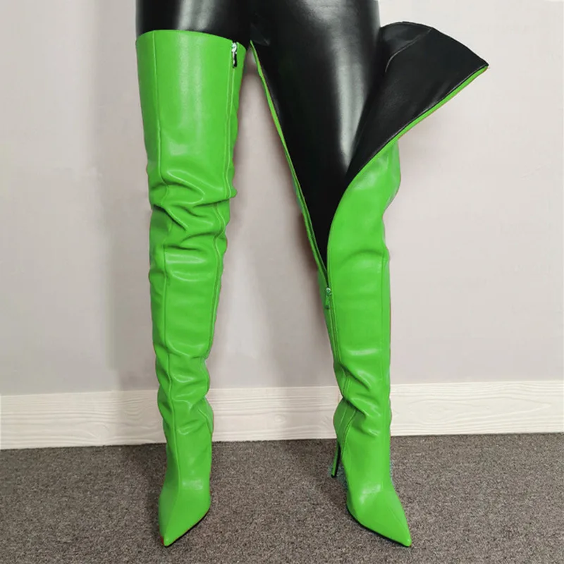 

2021 New Pointed Toe PU Leather Women Over Knee-High Boots Fashion Thin High Heels 11cm Ladies Long Boot Zip Modern Female Shoes
