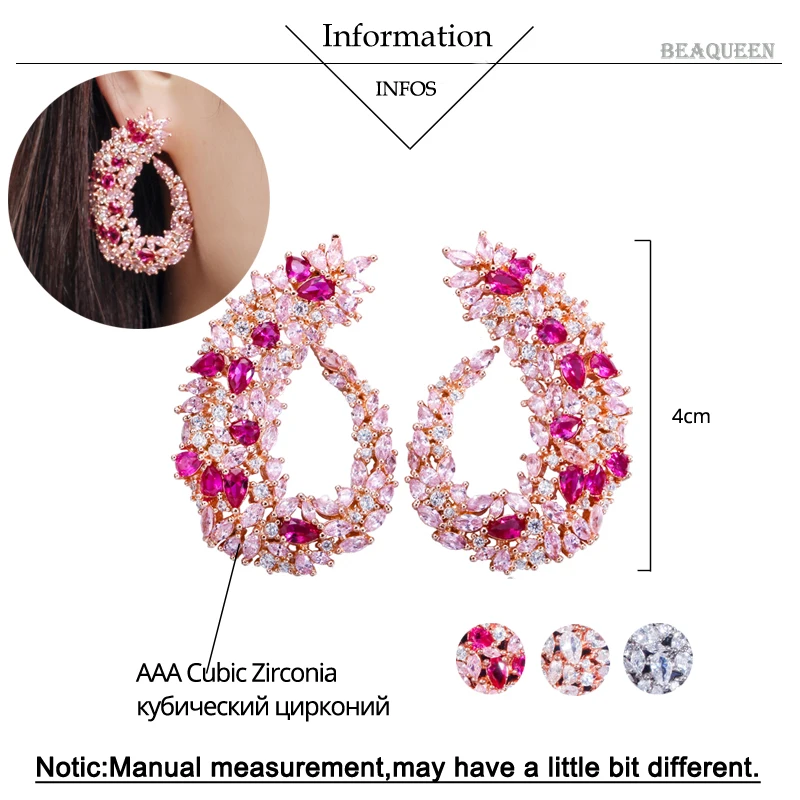 BeaQueen многоцветные серьги-гвоздики с фианитом большие симметричные серьги