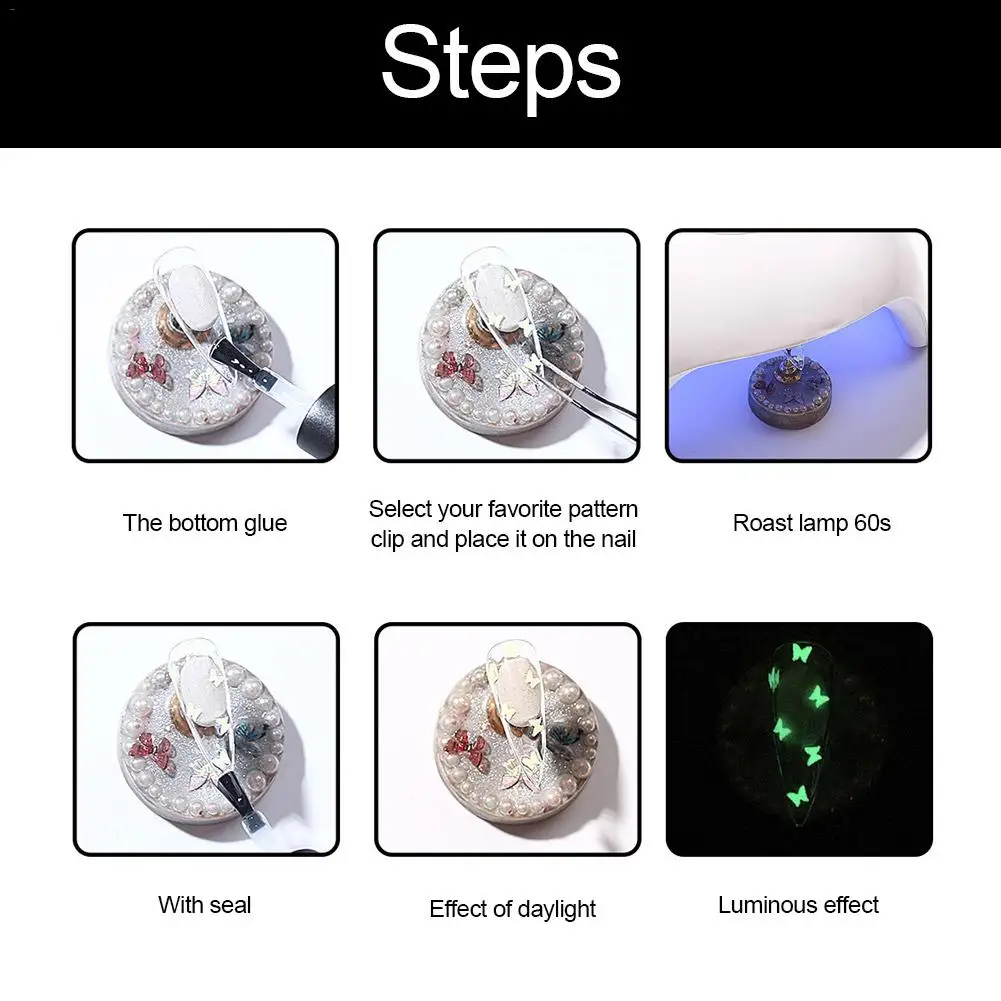 Светящиеся Блестки для ногтей профессиональный набор наклеек 6 комплектов
