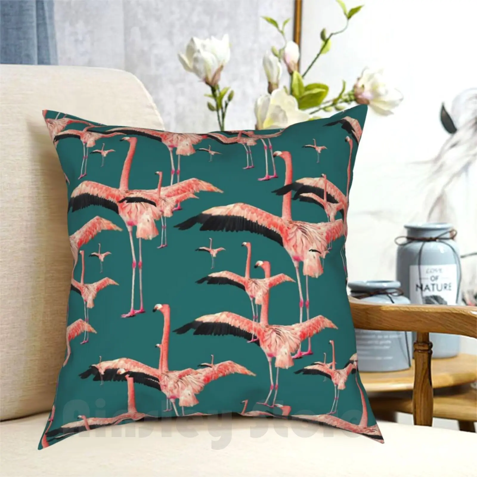 

Tropical Flamingo Pillow Case Printed Home Soft DIY Pillow cover Summer Cool Fun Flamingo Sky Blue Palm Tree Nature Africa