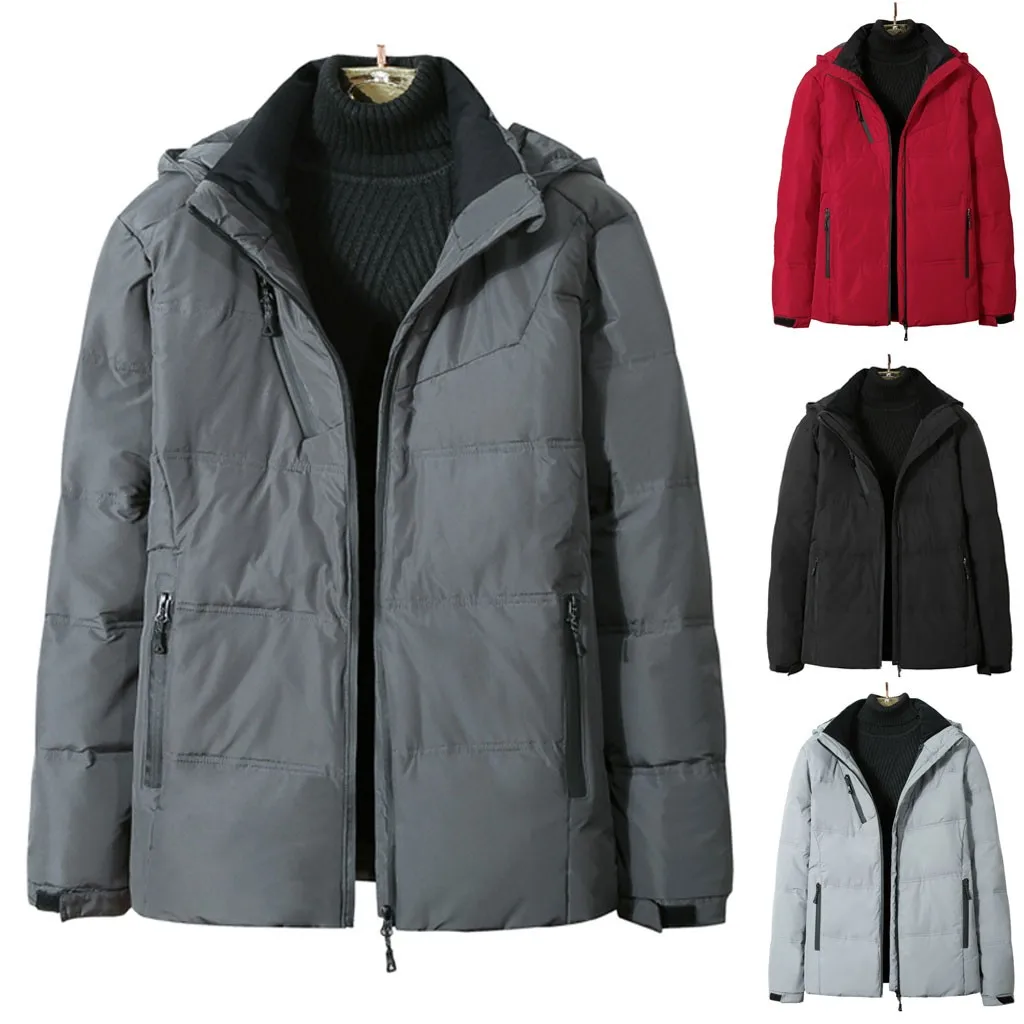 

Vogue Nice Winter Men Solid Color Thick Warm Parka Jacket Male Cotton-Padded Windproof Hooded Collar Coats Plus Size XXXL