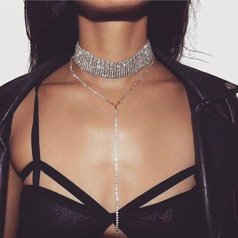 

Selling Rhinestone Choker Crystal Gem Luxury Chokers Collar Chocker Chunky Y necklace Women jewelry Accessories Gifts