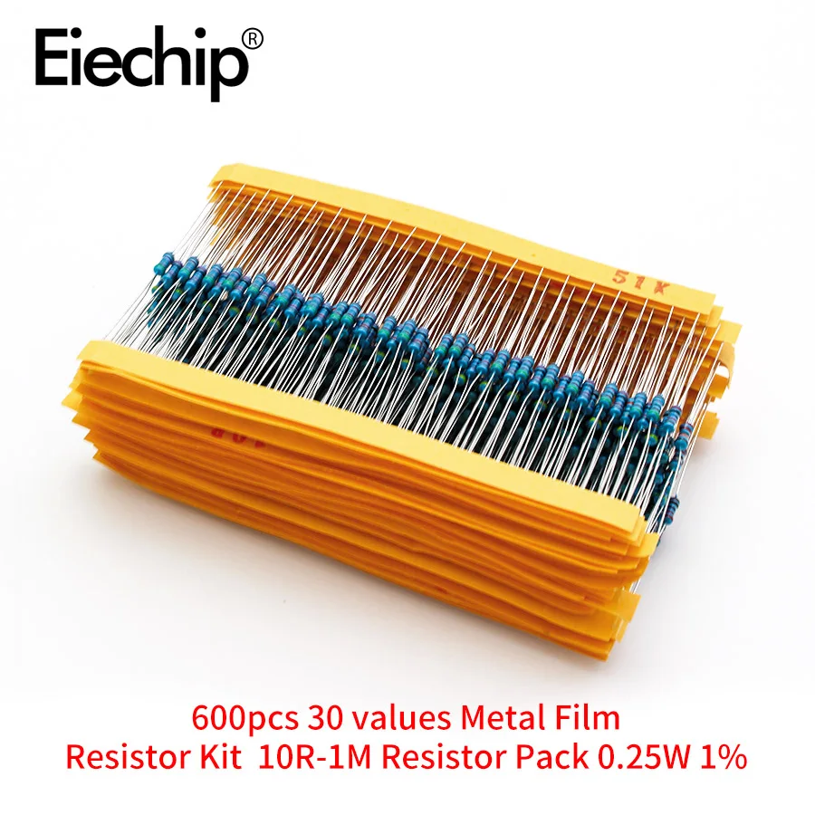 

1/4W resistors 0.25W 1% 30 values Metal Film Resistor Kit 10R-1M DIY colored ring Resistor Pack
