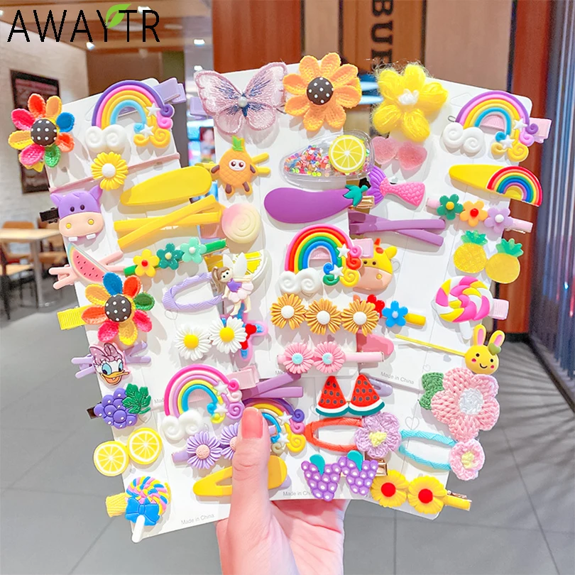 

14PCS/Set New Girls Cute Colorful Cartoon Flower Hairpins Kids Sweet Hair Clips Barrettes Headband Fashion Hair Accessories