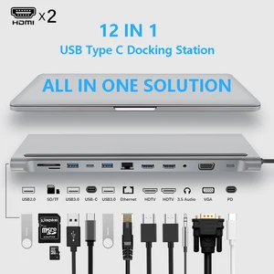 usb type c hub adapter laptop docking station mst dual monitor dual hdmi vga rj45 sd tf for macbook dell xps hp lenovo thinkpad free global shipping