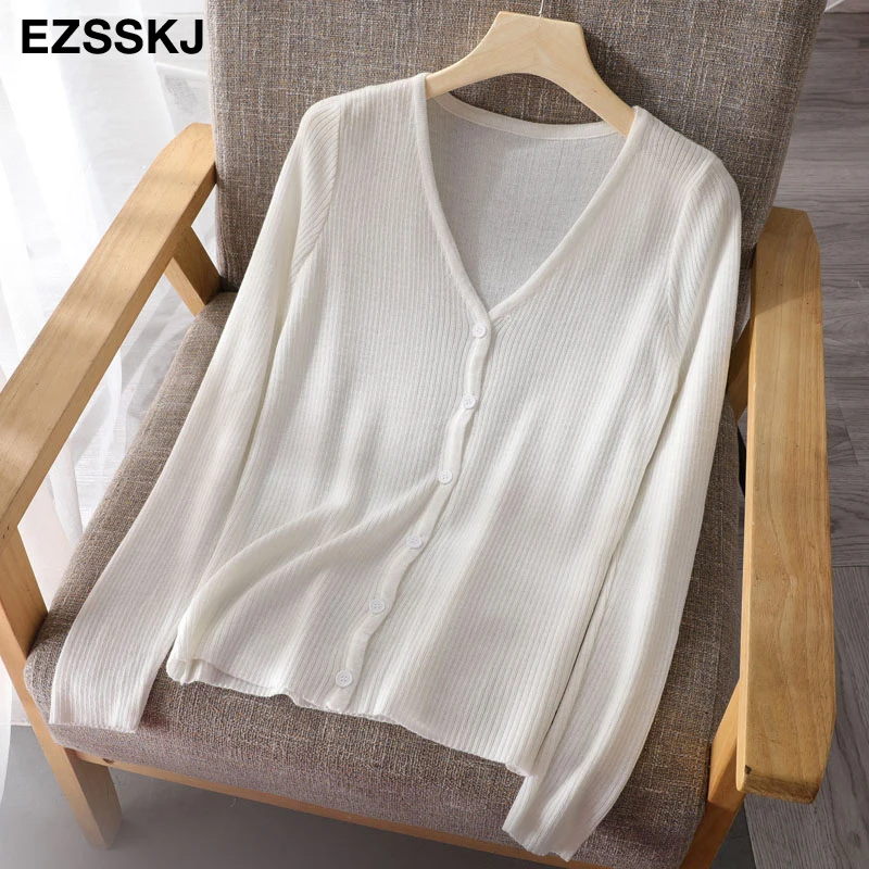 Женский трикотажный кардиган с пуговицами тонкий хлопковый Кардиган длинным