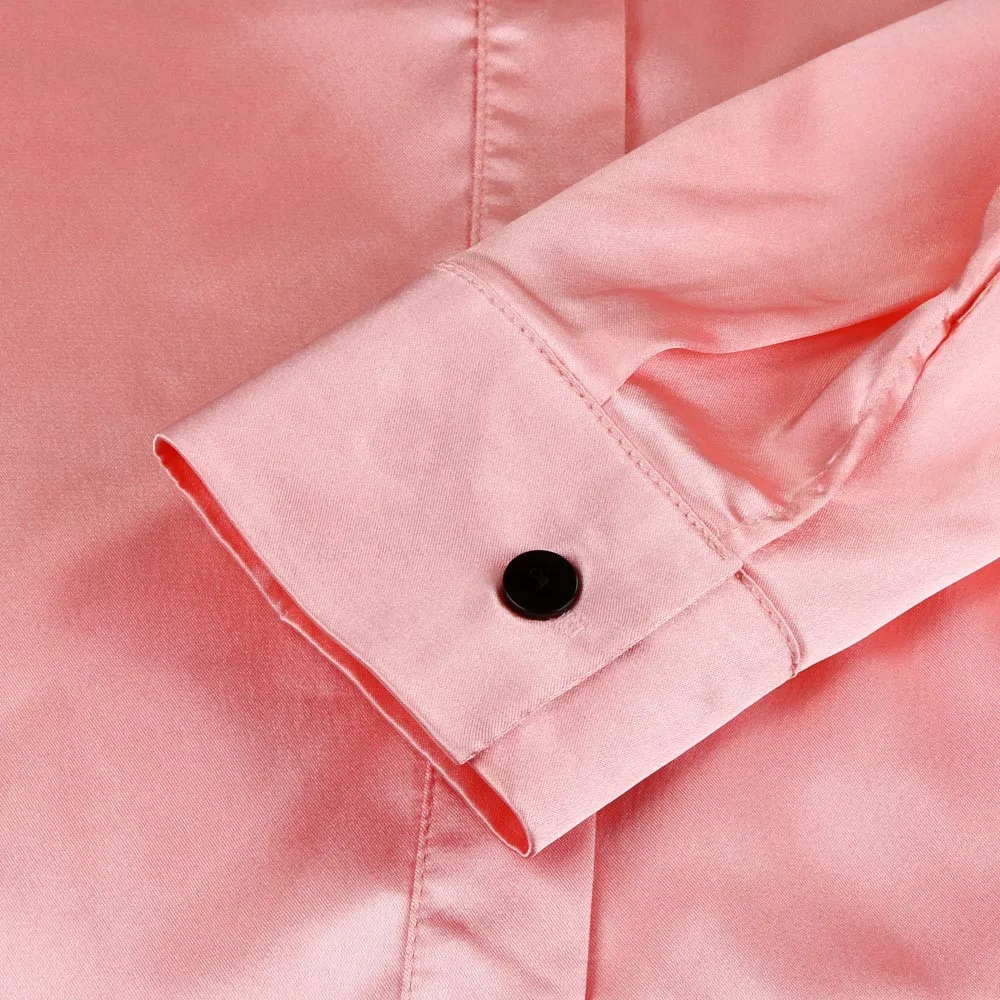 Женская шелковая блузка Однотонная рубашка с отложным воротником топы