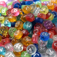 100pcs mixed transparent letter acrylic beads with glitter powder round flat spacer beads for kids jewelry making diy bracelet